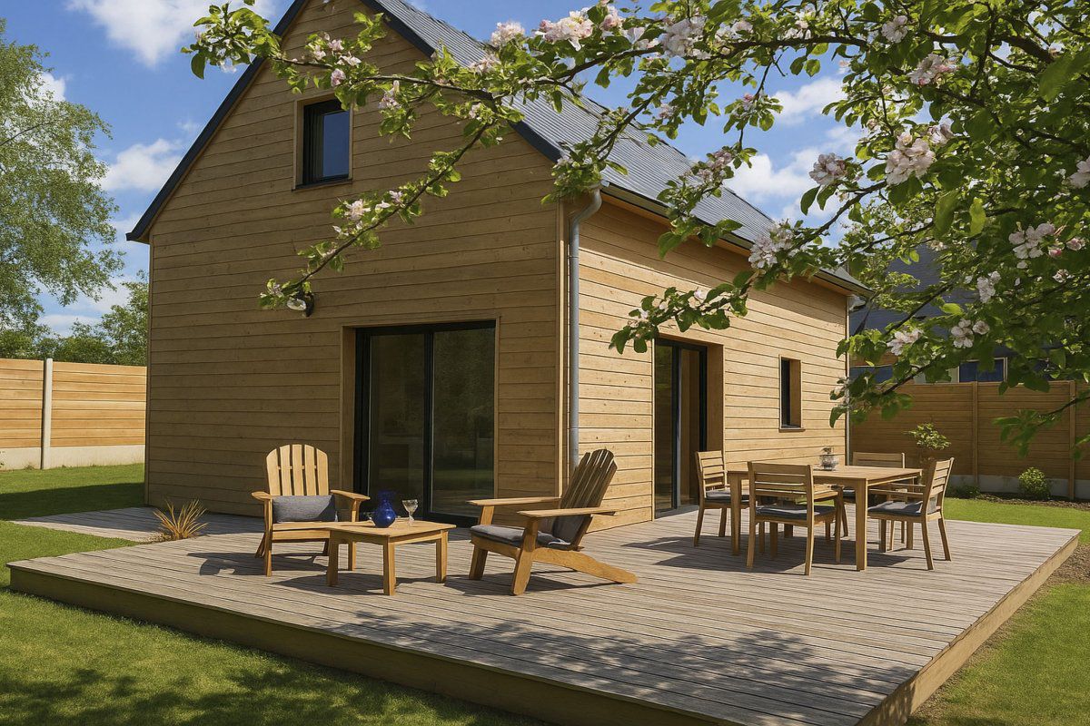 Maison Charmantes Holzhaus in einer grünen Umgebung